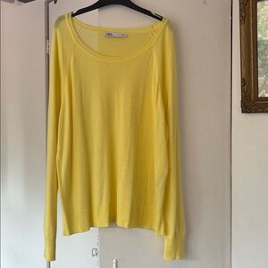 Zara Lemon Yellow Knit Top, loose fitting.
